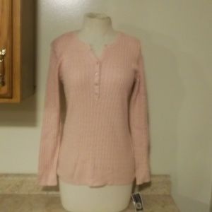 NWT KAREN SCOTT HENLEY SWEATER T ROSE MARL SM